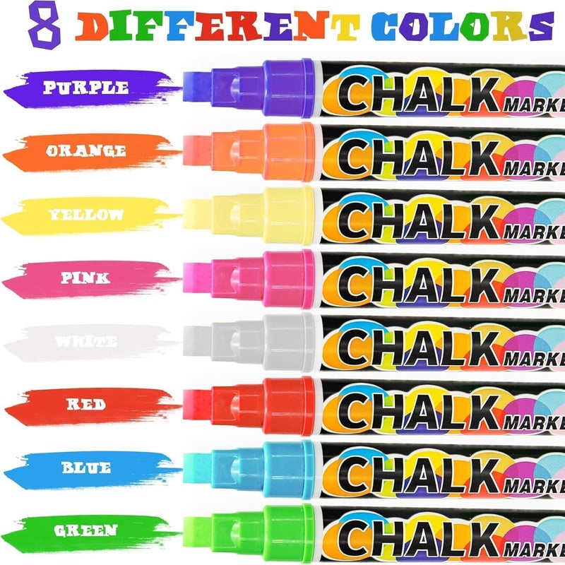 SMOOTHERPRO Chalk Marker, 10mm Liquid Chalk Markers, 3-in-1 Nib Washable Window markers for Glass Mirror, 8 Colors Erasable Chalkboard Markers for Blackboard - Image 2